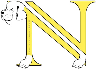 A drawn picture of a dog that is also the letter N