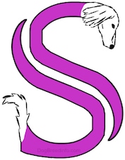 A drawn picture of a dog that is also the letter S