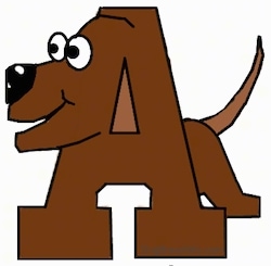 A drawn picture of a dog that is also the letter A