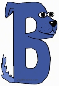 A drawn picture of a dog that is also the letter B