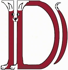 A drawn picture of a dog that is also the letter D